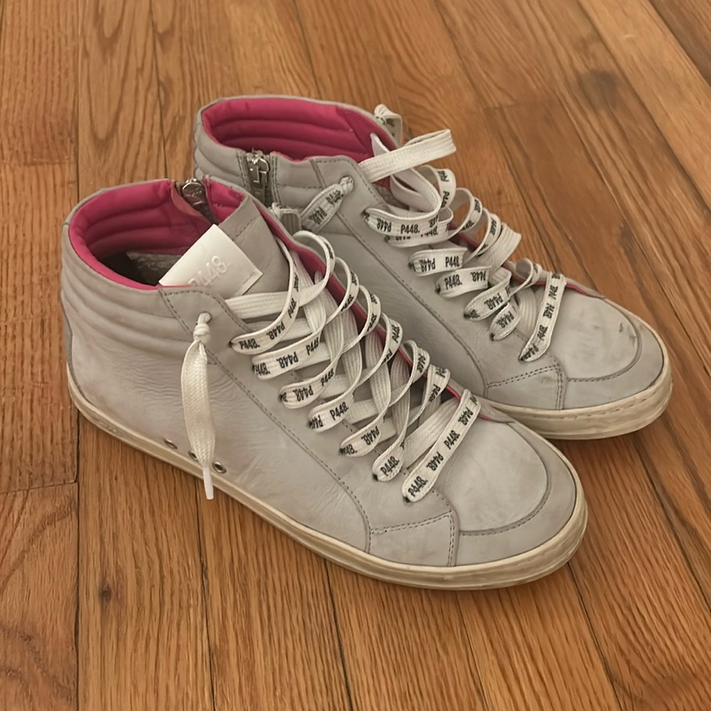 Grey and Pink P448 High Top Sneakers